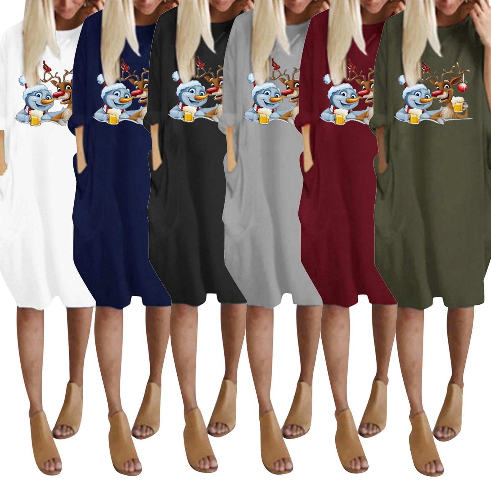 

Модное женское зимнее платье больших размеров с карманами и рождественским принтом