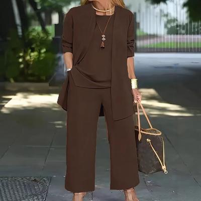 Dames sets casual vest met lange mouwen jas gilet broek effen kleur driedelige set