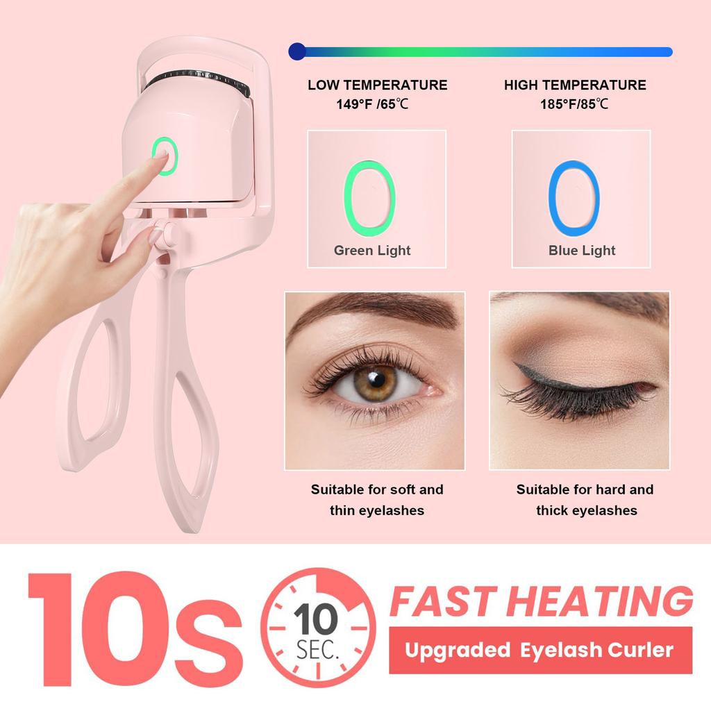 USB Rechargeable Electric Eyelash Curler Heated Eyelash Curler with 2 Temperature Modes Adjustable