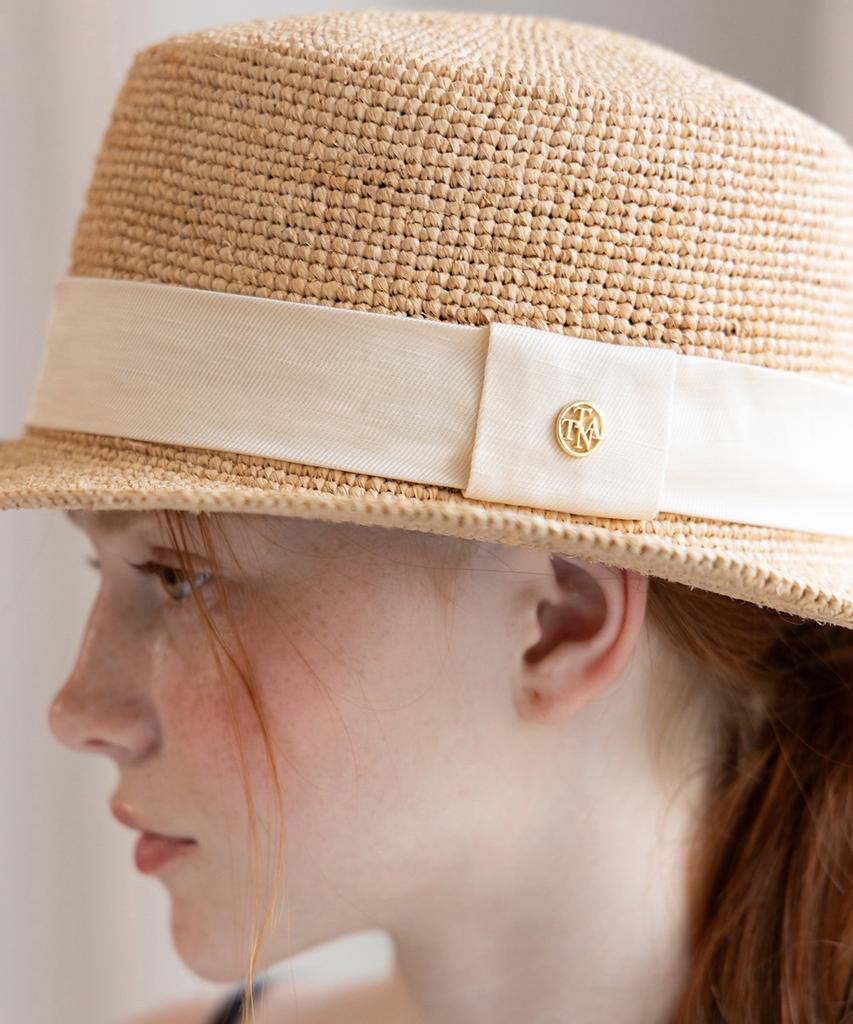 Tatiana Ardennes Ribbon Band Natural Raffia Boater Hat Ht8198 Ivory