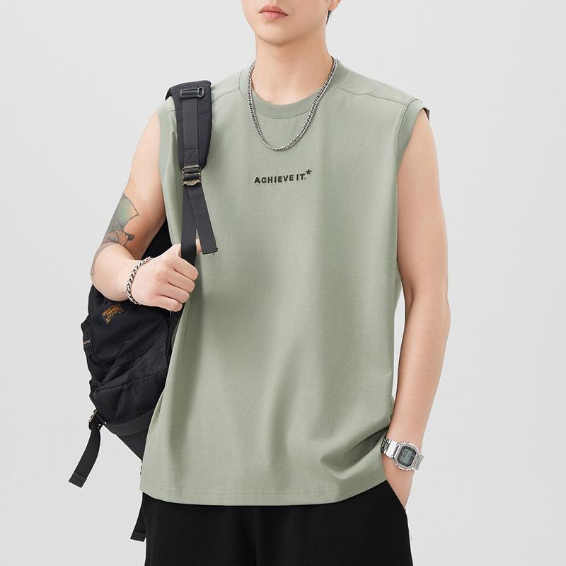 260g Heavy Vest Mens Round Neck Relaxed Fit Sleeveless T-shirt In Summer Updated Versatile Print