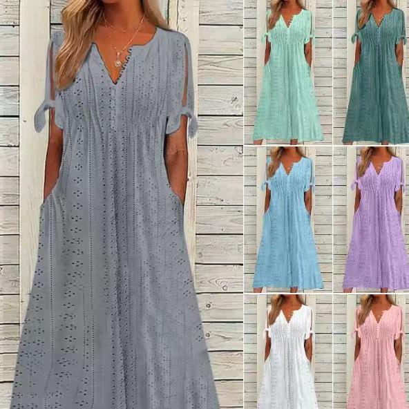 2024 New Fashion High-Waisted Casual Loose Embroidered Dress