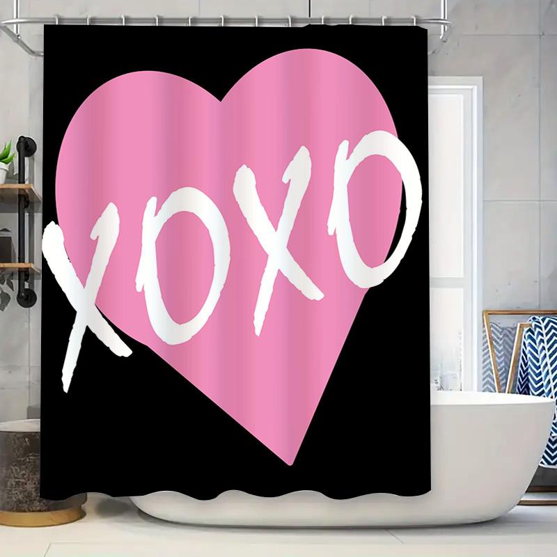 

Large Heart Shower Curtain Set With Xoxo Love Print Bath Decor For Home Bathroom Decoration Pink White, 72 X 78 Inches 90x180cm