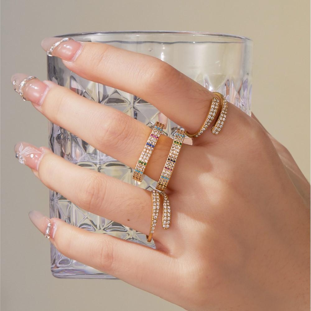 Multi Shiny Zircon Open Ring In Stainless Steel 18K Gold Plated With Cubic Zirconia Heart Shape Statement Rings For Women