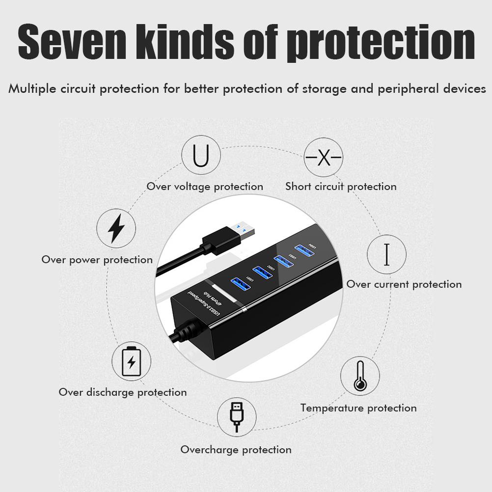 USB 3.0 Hub 4 Port Splitter for Laptop PC White