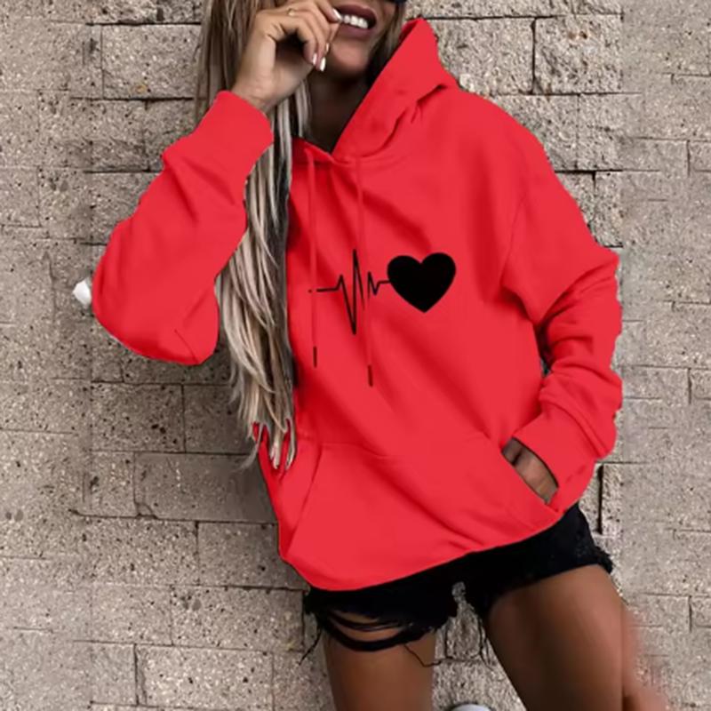 

Простой узор любви Женский пуловер Модный повседневный забавный принт Толстовка с капюшоном Свободные спортивные топы Пуловер Парный стиль CYXX025 XXL красный