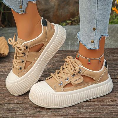 Four Season Nieuwe Dikkere Zool Hoogteverhogend Uitgehold Trendy Damesschoenen, Witte Schoenen voor Dames