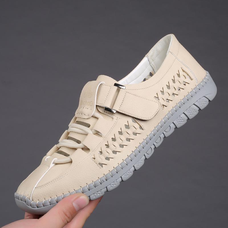 Men's Sandals Hollow Hole Shoes Breathable Casual Leather Shoes 2025 New Summer Men's Shoes Leather Soft-soled Leather Sandals