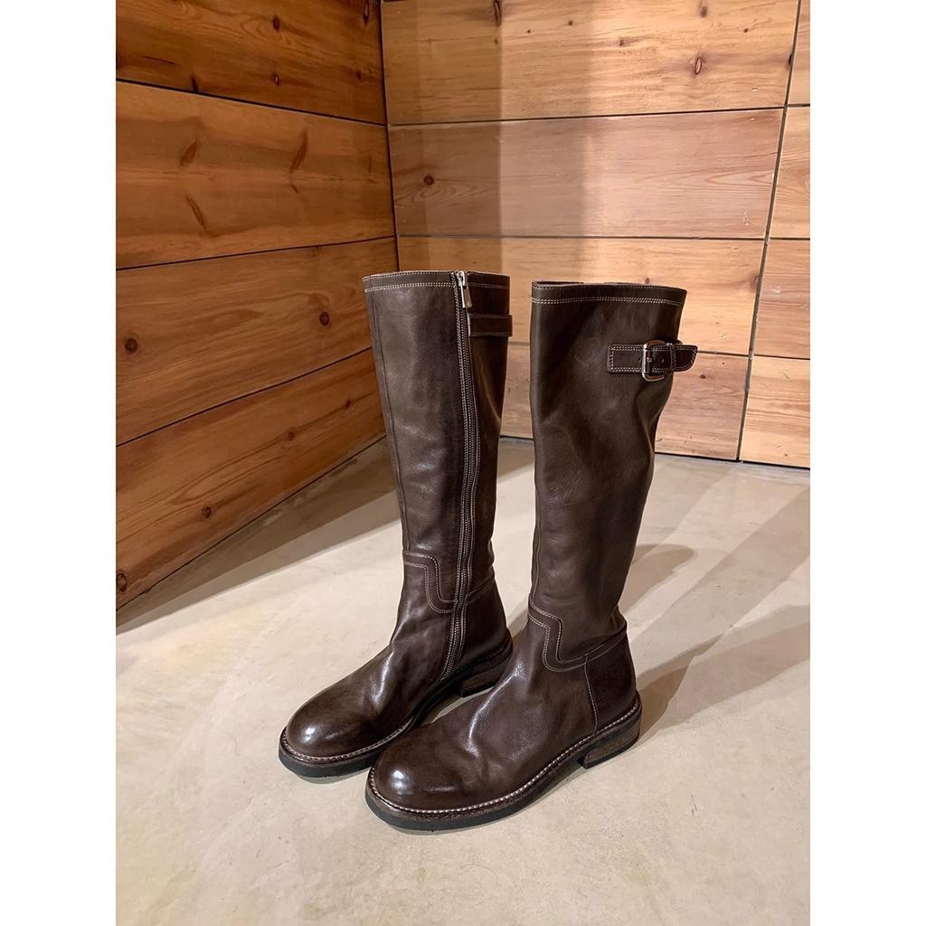 Long Tube But Not Knee High Boots for Women, 2026 Autumn and Winter New Round Toe Pleated Slimming Versatile Knight Boots