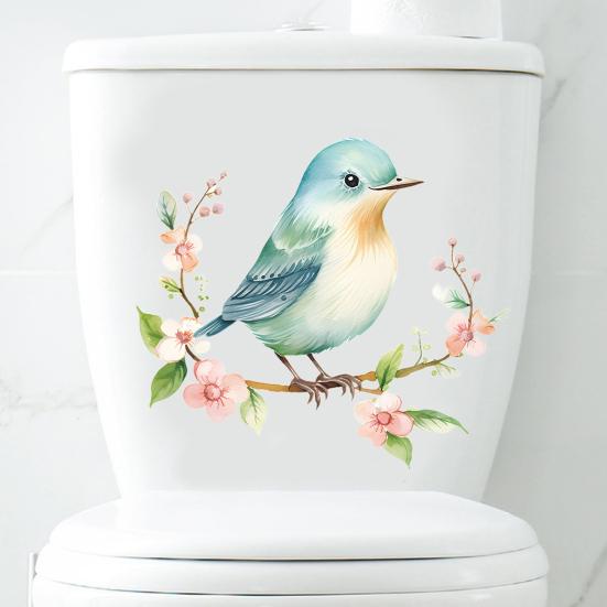 Bird Flower Toilet Sticker Removable Self-adhesive Waterproof PVC Living Room Wall Art Bathroom Toilet Lid Decoration Decal