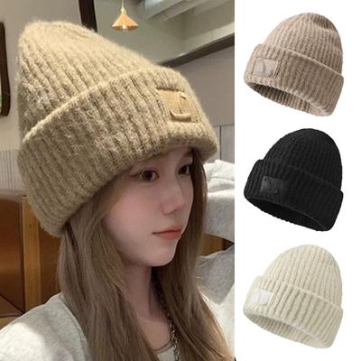 Winter Warm Knitted Beanies Hat for Women Loose Thickened Ear Protection Windproof Woolen Bonnet New Fashion Versatile Pile Hats