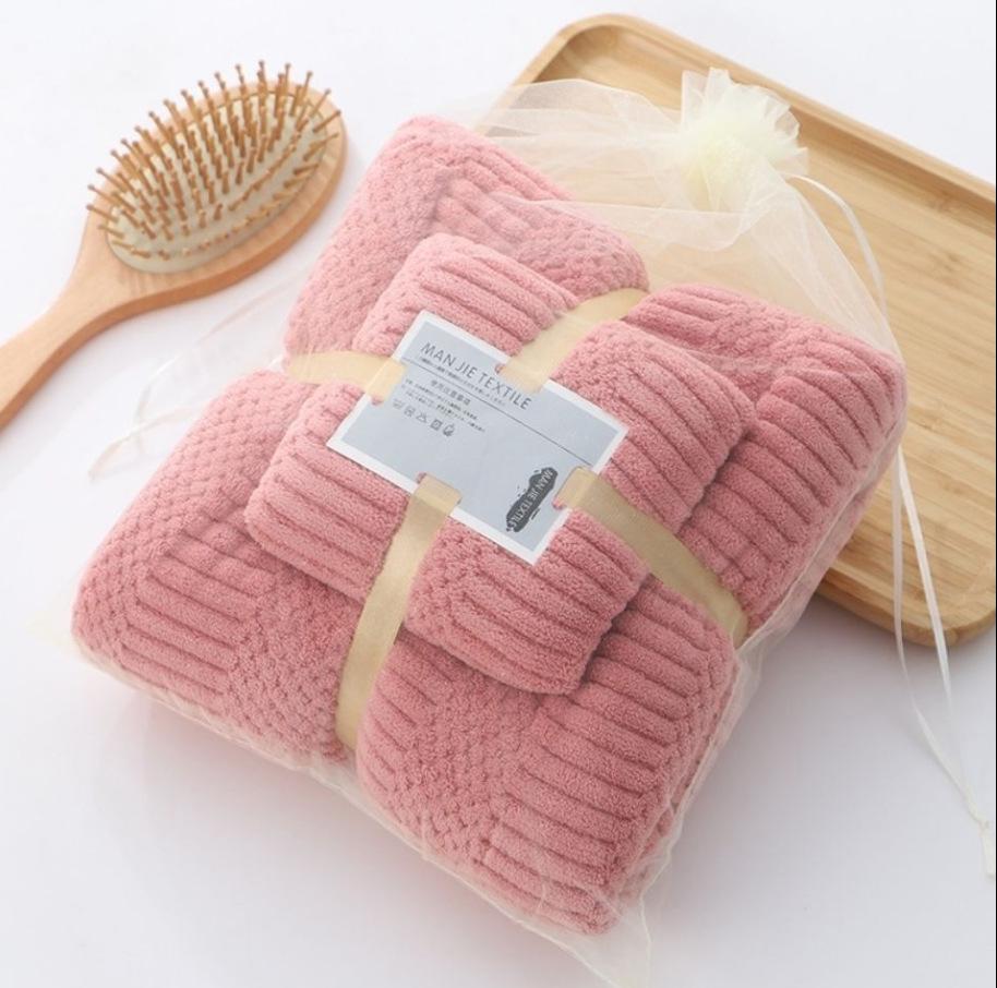 Coral Fleece Bath Towel Set: Absorbent Face Towels In Gift Box, Colorfast and Perfect for Gifts