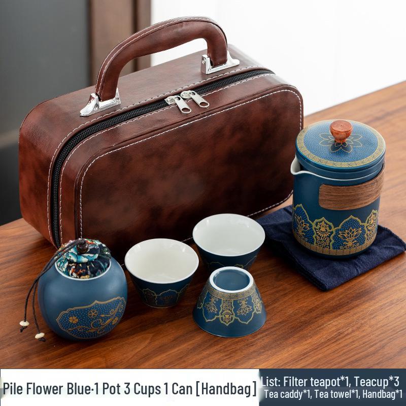 Portable Ceramic Gongfu Travel Tea Set - Quick-Brew Teapot with Ancient Charm