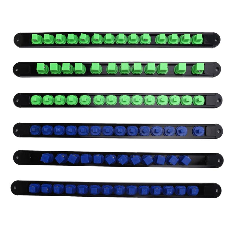 M-Modern-6PCS Heavy Duty Socket Racks Organizer 1/2 Inch 3/8 Inch And 1/4 Clip Drive Socket Rail Holders Heavy Duty Socket Racks