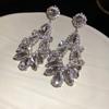 Silver Needle Diamond Hollow Geometric Water Drop Tassel Earrings Cross-border European and American Court Style Earrings Light Luxury Premium Earring