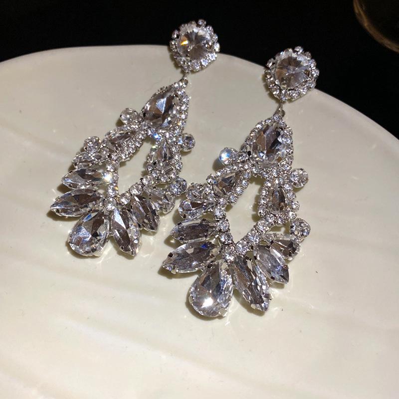 Silver Needle Diamond Hollow Geometric Water Drop Tassel Earrings Cross-border European and American Court Style Earrings Light Luxury Premium Earring