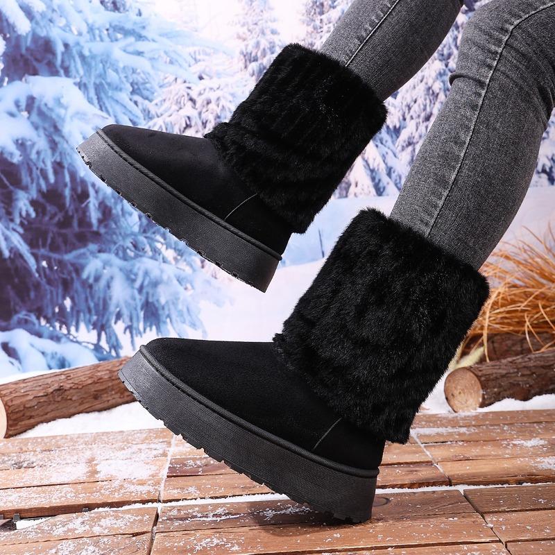 Women's Wide Width Mid-Calf Platform Snow Boots - Faux Fur Lined Winter Boots for Outdoor Wear, Thick Sole Cozy Boots