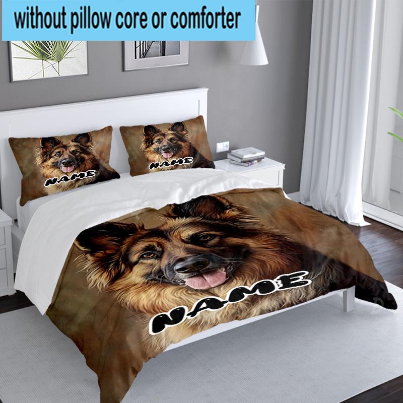Custom Name 3PCS German Shepherd Portrait Bedding Set Including 1pc Duvet Cover And 2pcs Pillowcases for Bedroom, Dormitory Gift Home Decor