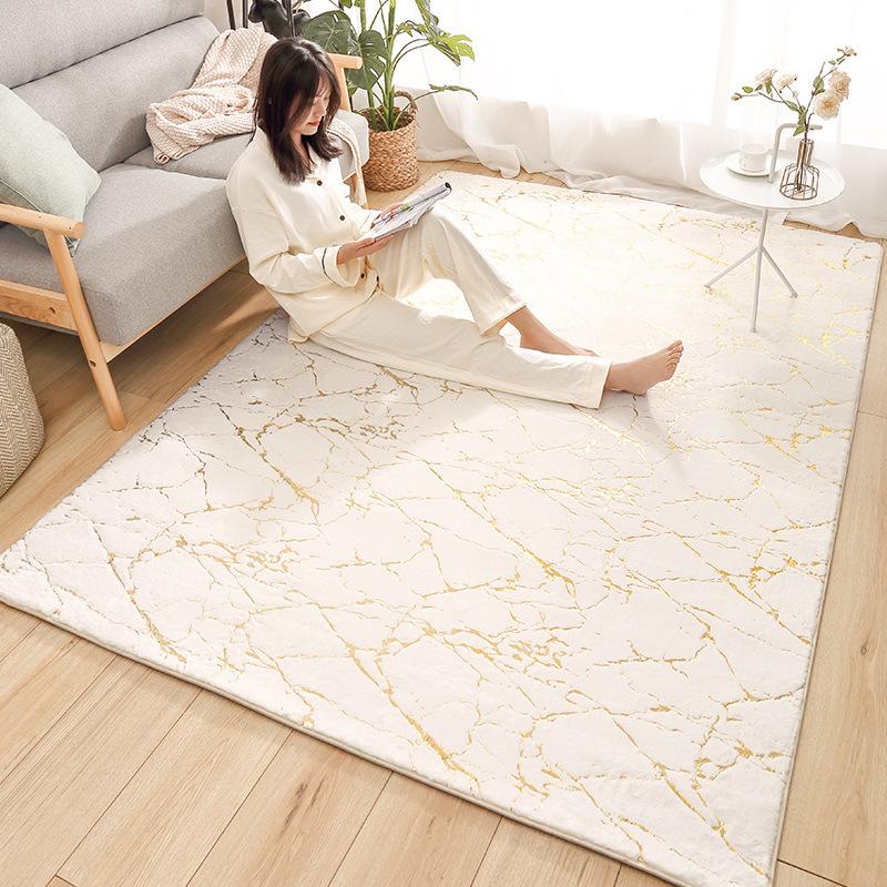 Moderne Gouden Marmeren Nep Konijnenbont Tapijt Zacht Pluizig Antislip Kleed Voor Woonkamer Slaapkamer Nachtkastje 80x120cm 31x47inch beige