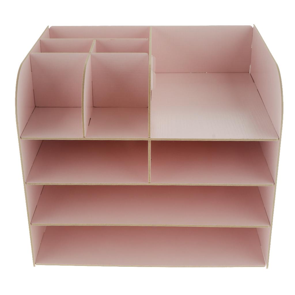 Desktop Organizer Office Storage Rack Wood Display Shelf Pink