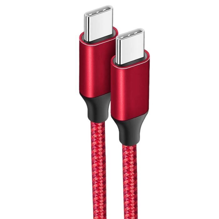 Câble USB-C vers USB-C Rapide 3A pour OPPO A16 A53 A53S A54 A93 A94 Reno 8 Lite Find X5 Pro - Nylon Renforcé 1M Rouge