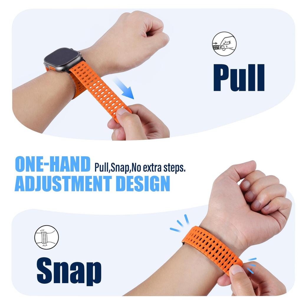 Magnetic Silicone Sport Band for Apple Watch Ultra 49mm 44/45/46mm Fish Scale Breathable Waterproof Replacement Strap Men Women