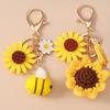 Keychain Vintage Bee Flower Design Handbag Pendant Bronze Buckle Faux Leather Charm Keyring Bags