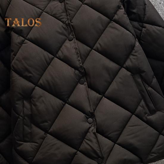 Damen Winter Daunenmantel Rautenstruktur Nähte Dick gepolsterte Taschen Lange Ärmel Einfarbig Einreihige Damenjacke mit elastischen Bündchen