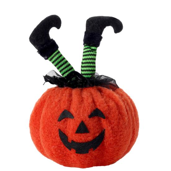 Halloween Decoration Witch Striped Legs Pumpkin Doll Creative Desktop Decor for Party Haunted House Horror Theme Living Room