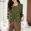 Women Casual Round Neck Long Sleeve Thin Cardigan Blazer Outwear