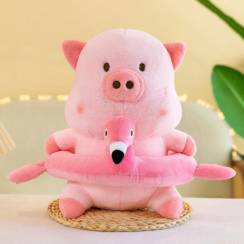 Soft cute with swimming ring cream pig pig doll girl children pink gift throw pillow rag doll plush toy