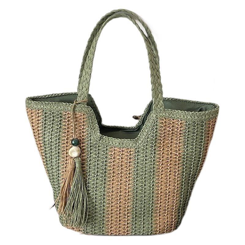 Handwoven bag women's new shoulder bag large capacity tote bag beach vacation straw bag