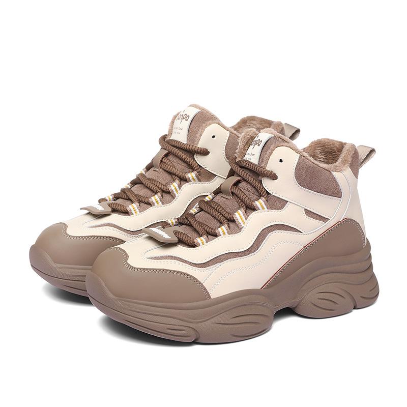 Autumn and winter models heightened thickened leather sneakers women's soft soles versatile new black