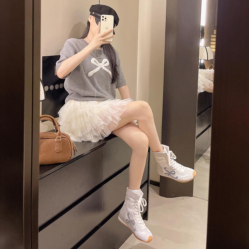 Fashion Design Sense Casual Breathable Martin Boots Women's 2025 Summer New Versatile Boxing Shoes High-top Boots German Training Shoes