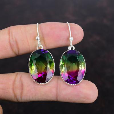 Faceted Multi Tourmaline Earring 925 Sterling Silver Earrings Genuine Gemstone Jewelry Handmade Dangle Earring Gift For Her Designer Earring
