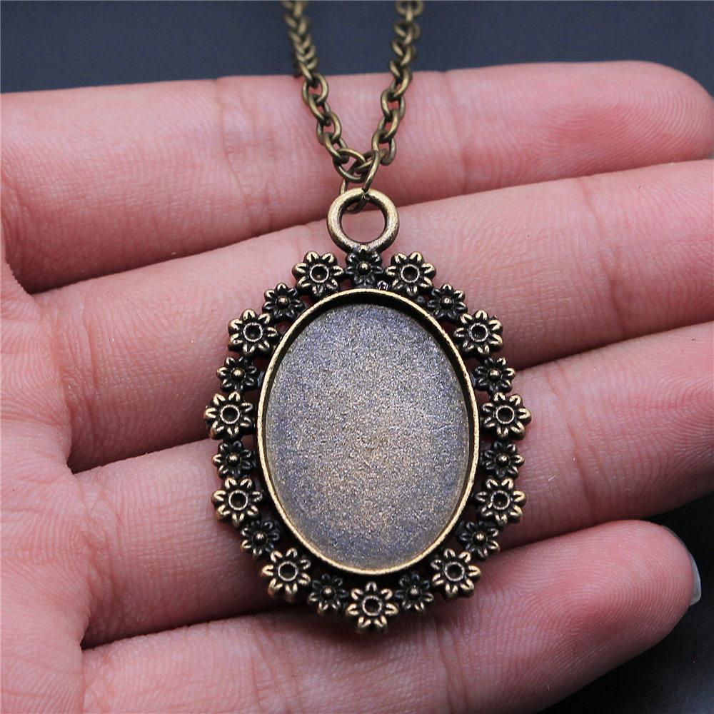 45cm Or 70cm Long Chain Necklace Oval Glass Cabochon Base Setting Tray Minimalist Jewelry Components QN054