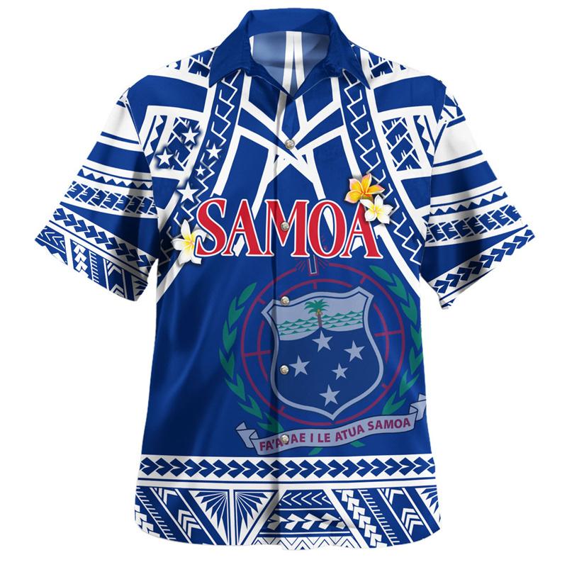 Vintage Fashion 3D Polynesian Samoa Flag Print Shirts For Men Samoa Emblem Graphic Shirts & Blouses Kid Streetwear Short Shirts