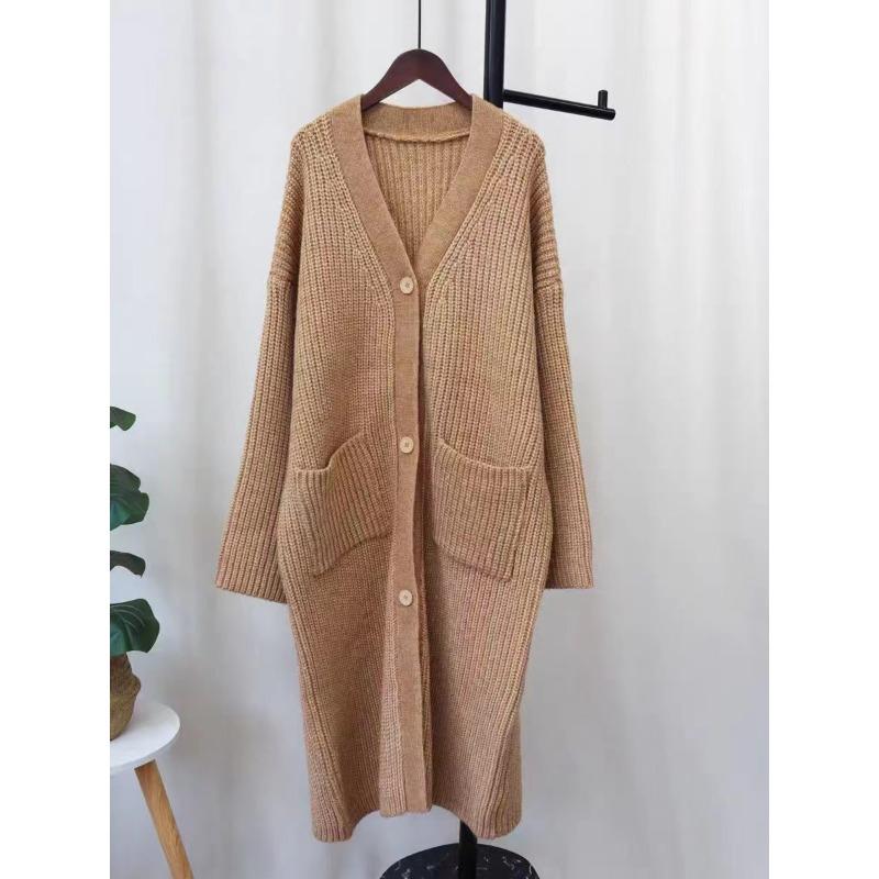 Lazy wind thickened large size sweater cardigan women's autumn and winter new loose medium and long knitted coat women