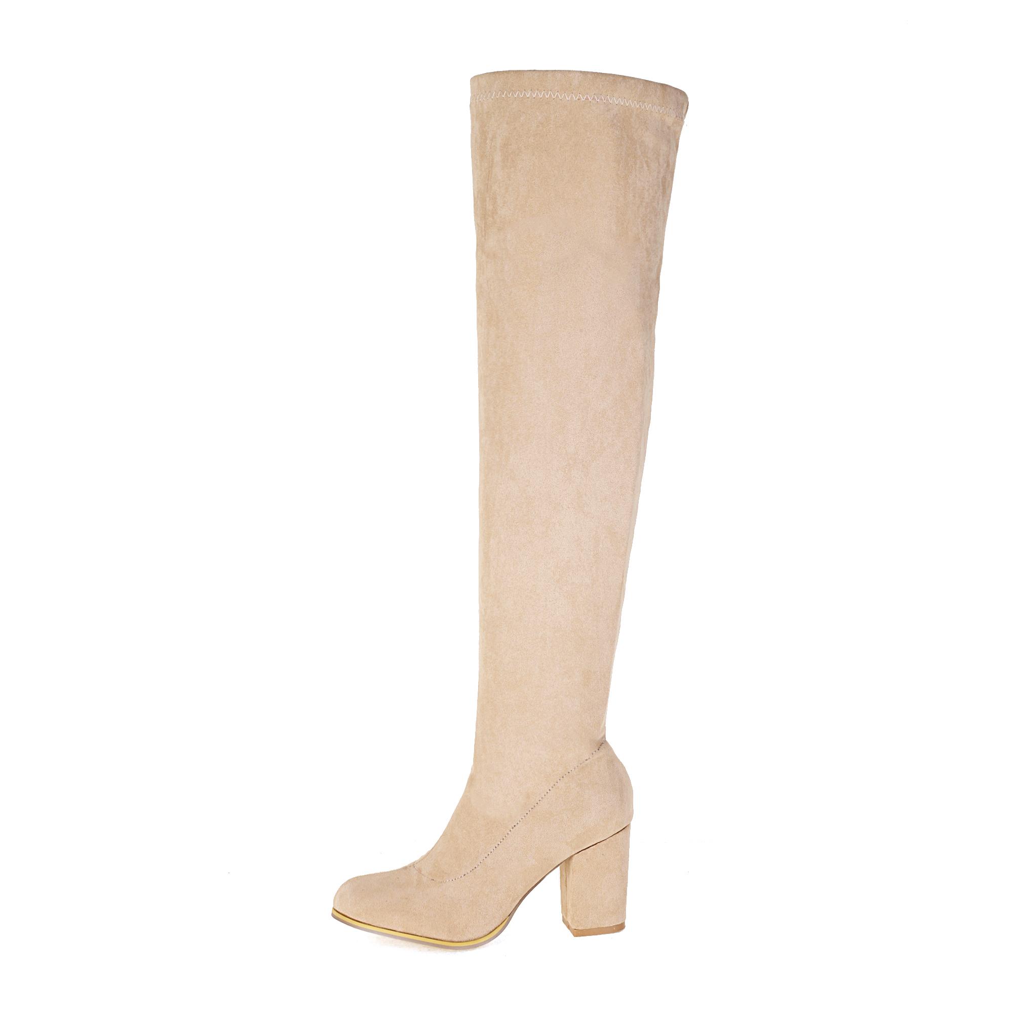 

7/сапоги выше колена на резинке на высоком каблуке, узкие носки на толстом каблуке с круглой головкой, универсальные узкие ноги, женские ботинки большого размера 43