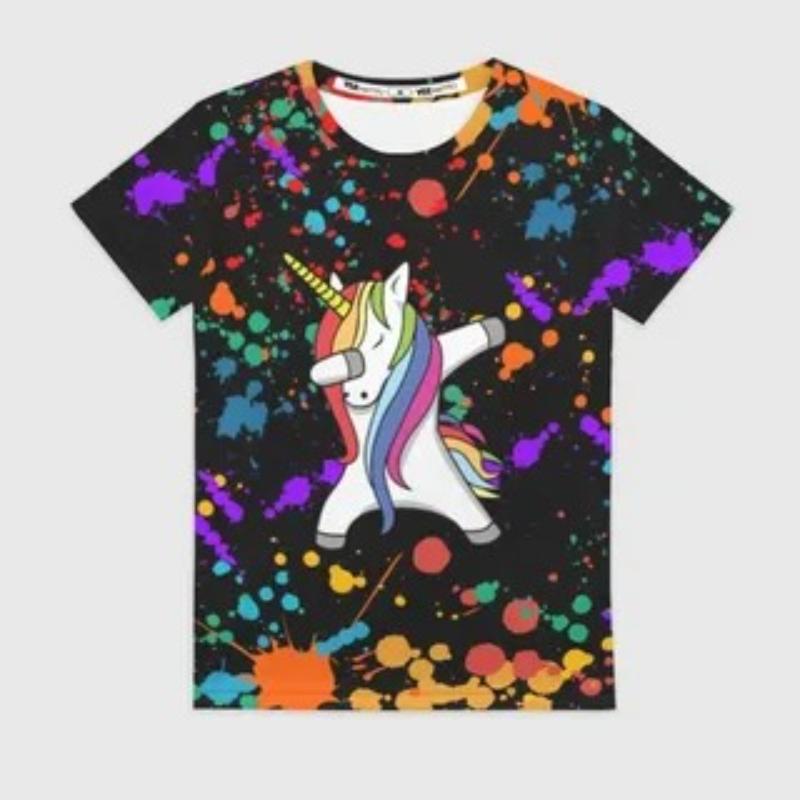Children's Cartoon Unicorn Print Multi-color T-shirts Girls Fashionable Sof Comfortable T-shirt