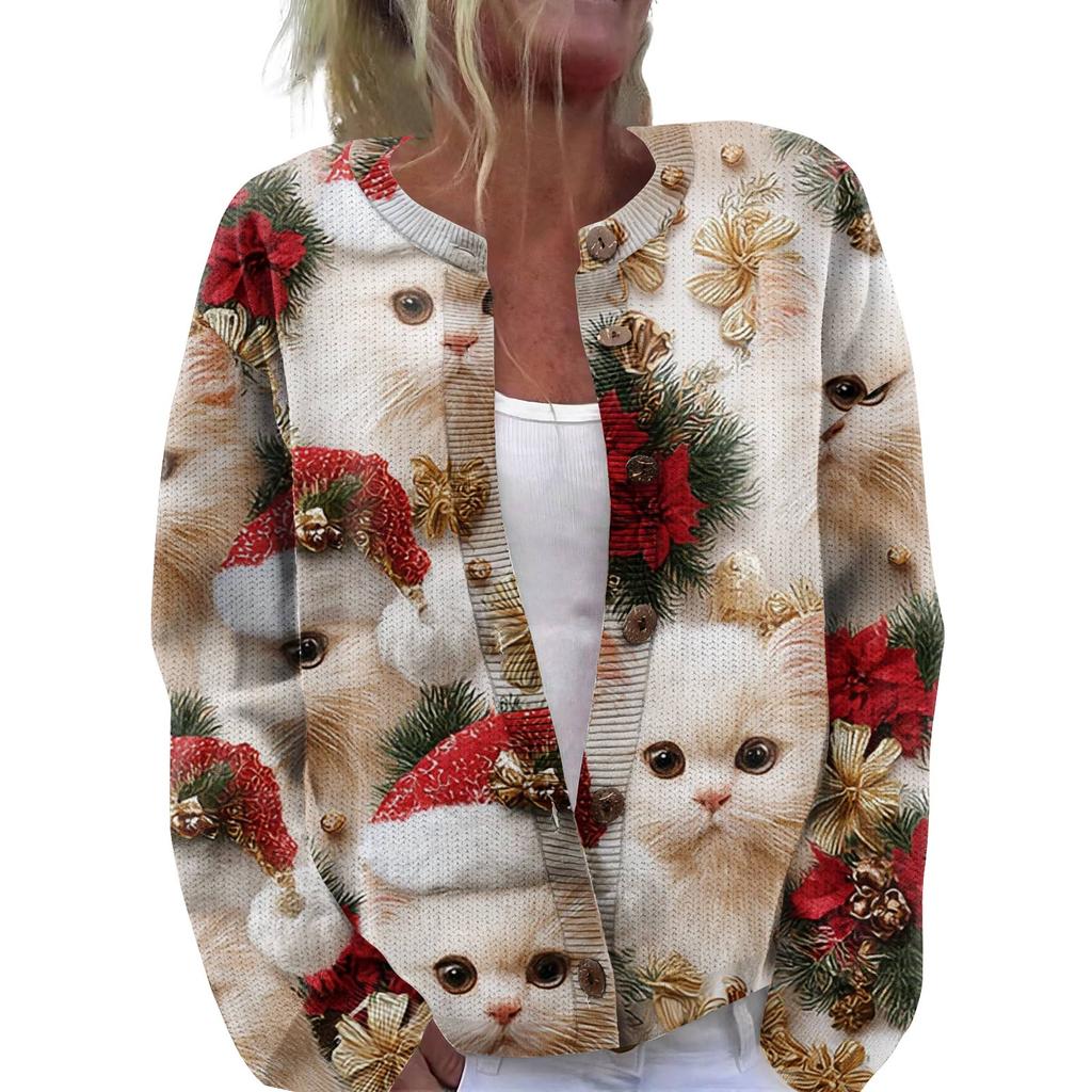 Pull de Noël pour femmes Pull de Noël mignon et amusant Automne et hiver Manches longues Pull tricoté