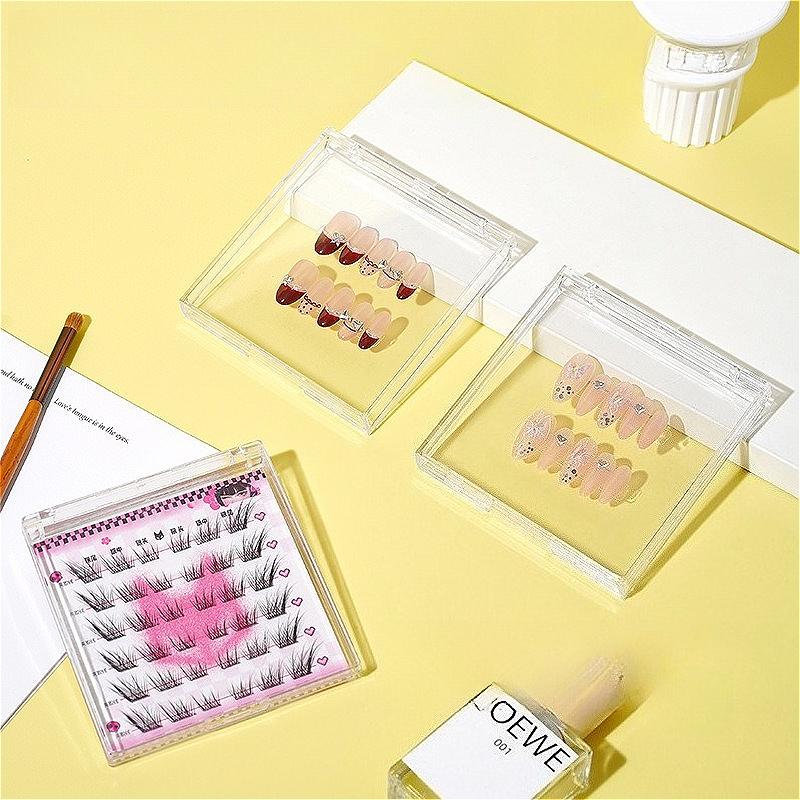 10PCS Clear Storage Box for Eyelash & Press On Nails, Transparent Organizer Container with Separate Grids