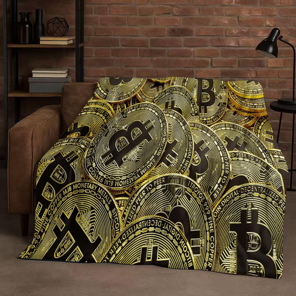 3D Rich BTC Bitcoin Circuit Board Art Cartoon Flannel Blanket,Ultra Soft Warm Plush Throw for Home Bedroom Bed Sofa Cover Kids
