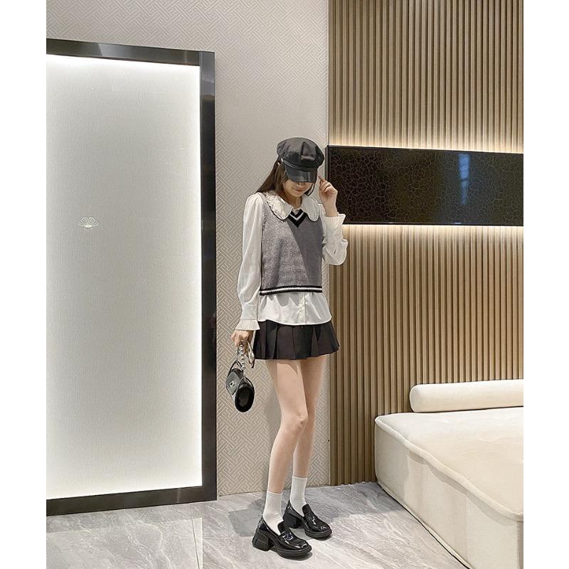 Spring New Casual Versatile Square Head Small Leather Shoes Inner Height Increase JK One-pedal Temperament