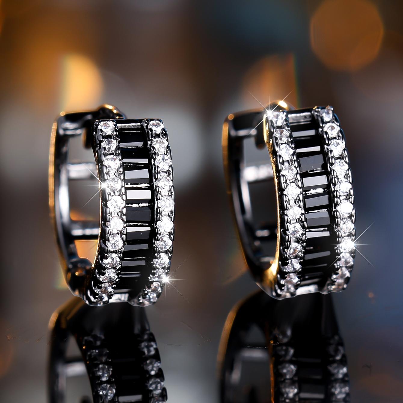 

1 пара черных, золотистого цвета, серьги-крючки с черным камнем в огранке принцессы, висячие серьги, свадебные украшения, подарки чёрный