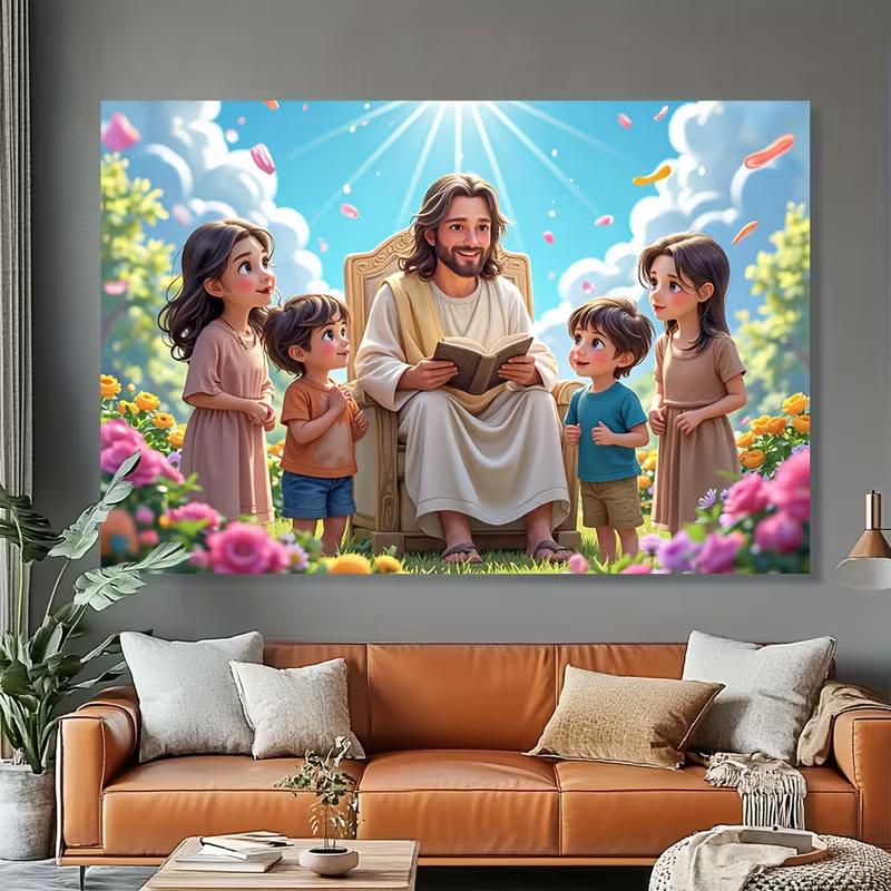 2D Jesus and Children Background Cloth Christian Faith Wall Hanging Tapestr