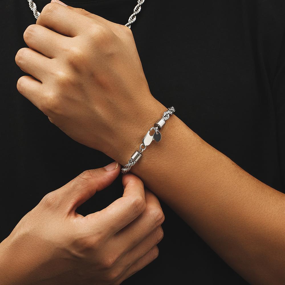 USA 6mm 18k Gold Plated Twist Rope Chain Tarnish Free Jewelry Stainless Steel Chunky Thick Twisted Rope Bracelet for Men Women
