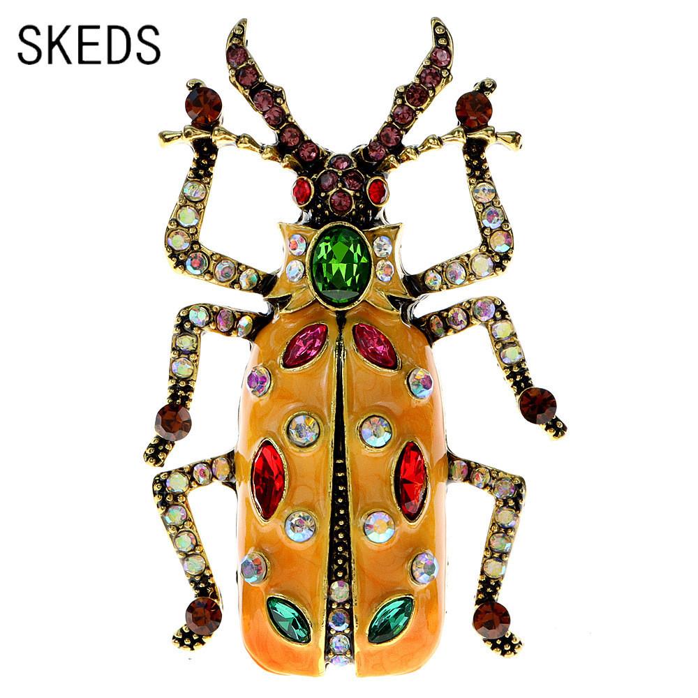 Tier Vintage Emaille Käfer Brosche Anstecknadel Mit Strasssteinen Für Männer Frauen Mode Accessoire