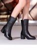 Fashion GKTINOO Women Ladies Female Mother Genuine Leather Mid Calf Boots Shoes Winter Plush Fur Warm Floral Zipper Plus Size 41 42