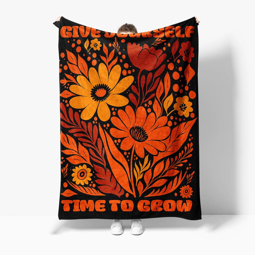 Floral Orange Red Paisley Flower Print Blanket Throw Sofa Bed Cover Decorative Gift 75x100cm (30x40inch)